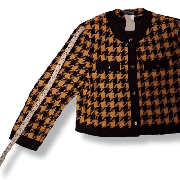 HARVÉ BERNARD Vintage Tweed Houndstooth Blazer Jacket - Black and Yellow Size 12 - Picture 9 of 10